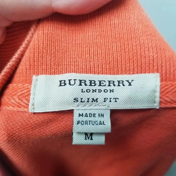 BURBERRY Slim Fit Orange Polo Shirt Collared Short Sleeve M - Picture 4 of 11